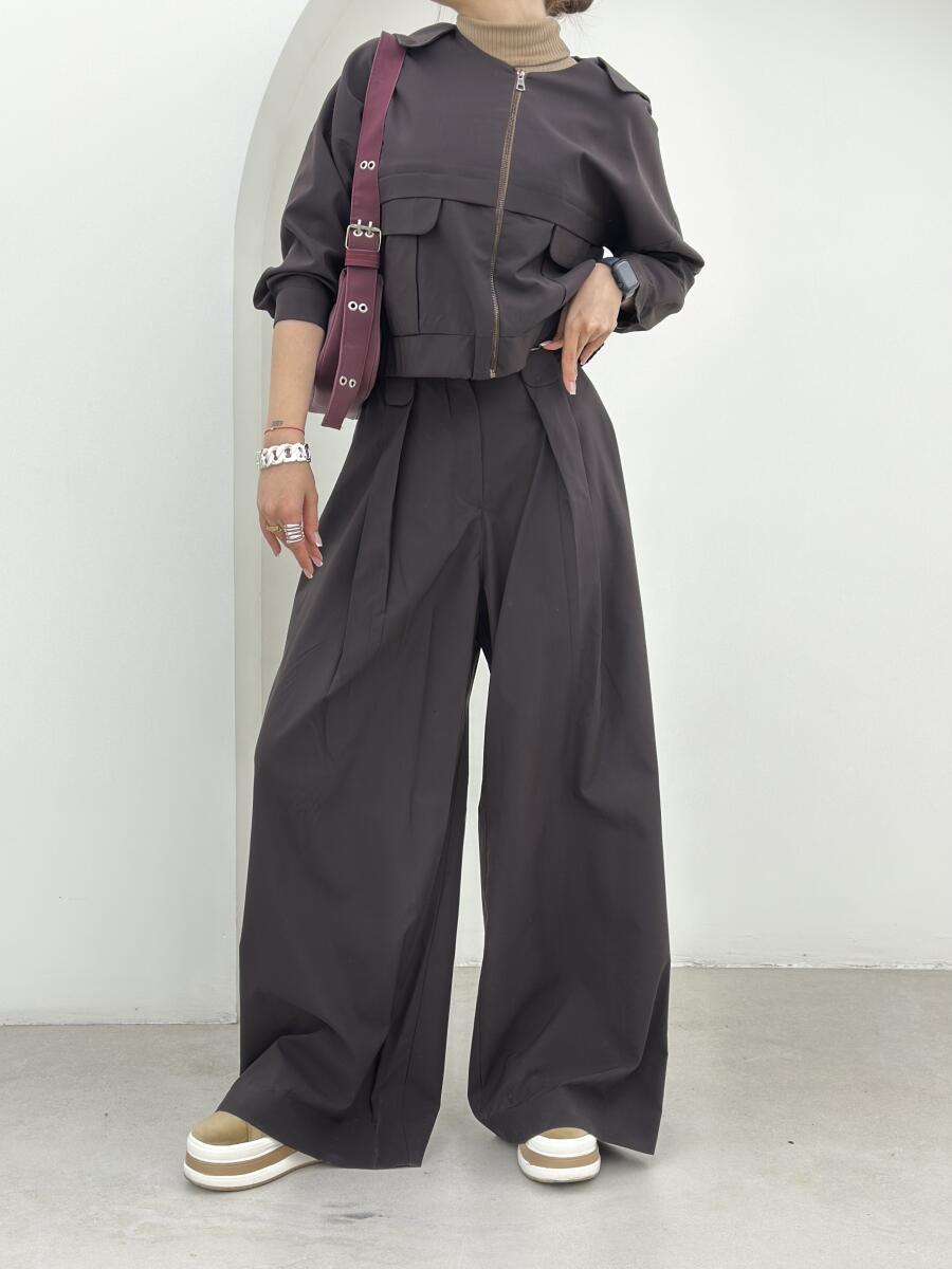 ست 2تیکه بامبر کلاهدار آستردار زیپی و شلوار بگ مموری pd502-14