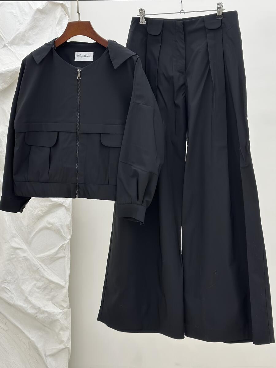 ست 2تیکه بامبر کلاهدار آستردار زیپی و شلوار بگ مموری pd502-14