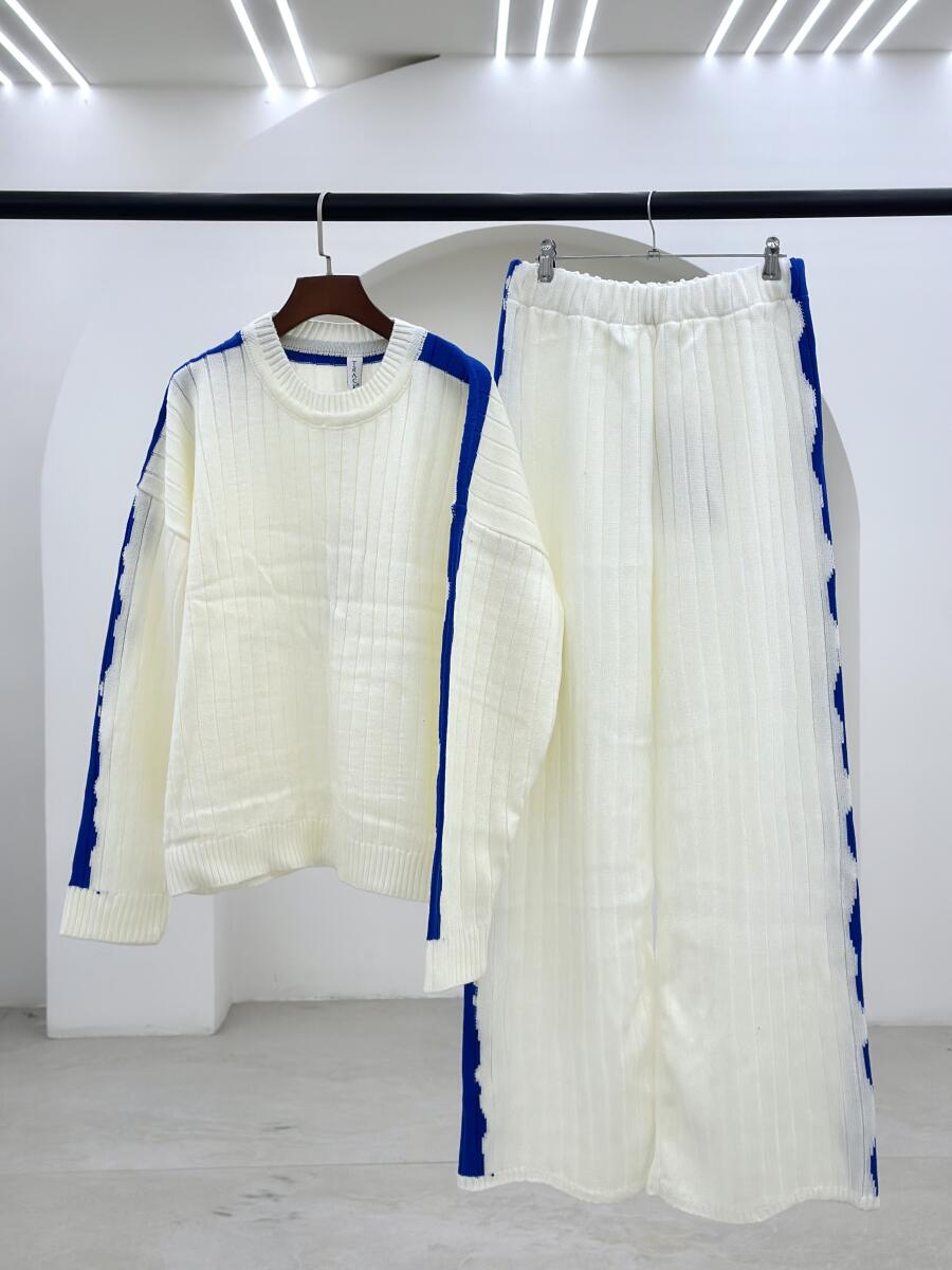 ست 2تیکه بلوز و شلوار بافت پارچه طرح راه راه pd516-10