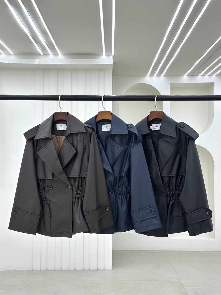 پالتو چرم کتی 2دکمه کمر کش دار آستردار pd522-12