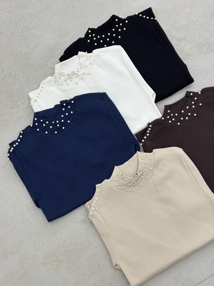 بلوز کبریتی پاییزه یقه وسرشانه مرواریددوزی شده k88