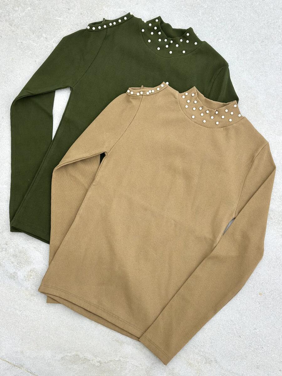 بلوز کبریتی پاییزه یقه وسرشانه مرواریددوزی شده k88