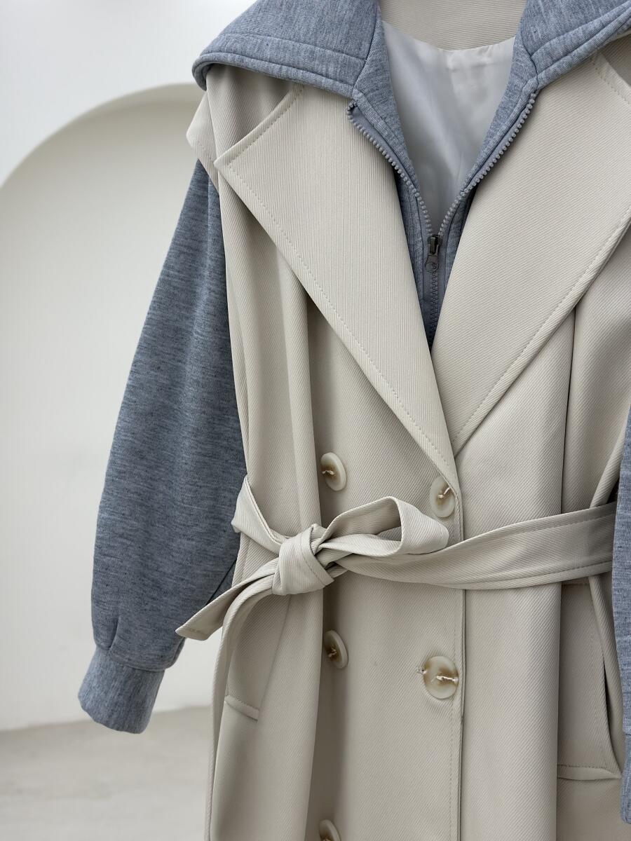 بارانی کتان کج راه طرح 2تیکه کلاه دار آستردار pd537-9