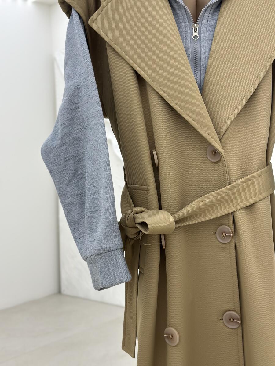 بارانی کتان کج راه طرح 2تیکه کلاه دار آستردار pd537-9