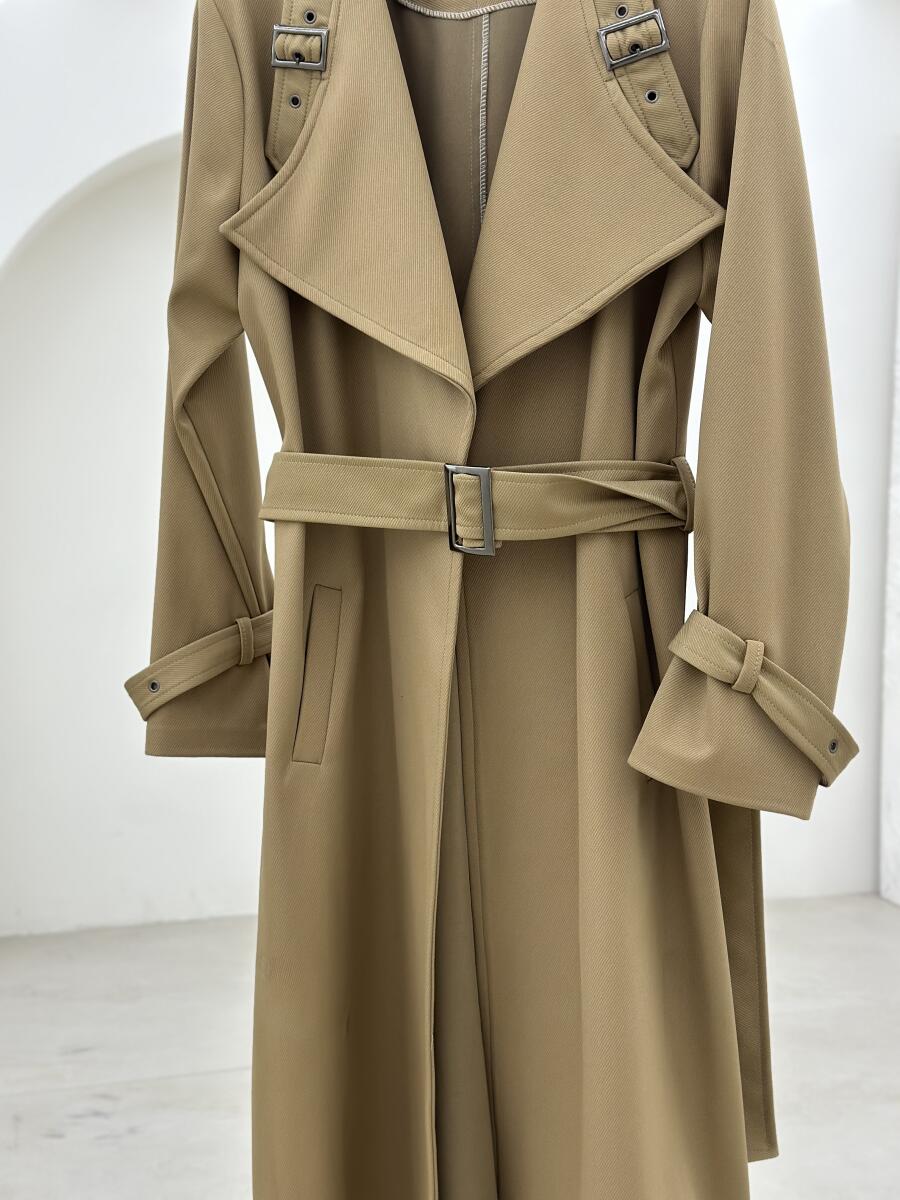 بارانی کتان کج راه یقه طرح کمربندی pd540-11