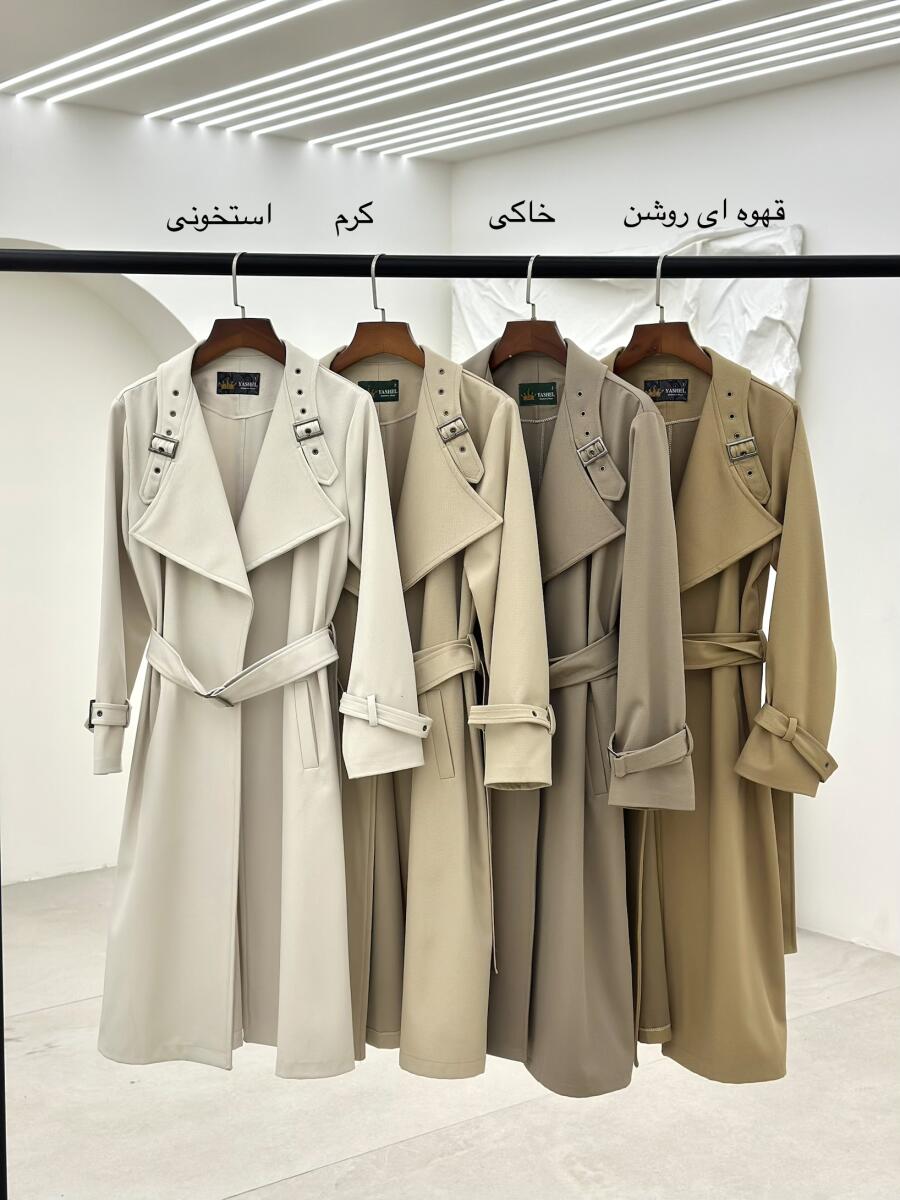 بارانی کتان کج راه یقه طرح کمربندی pd540-11