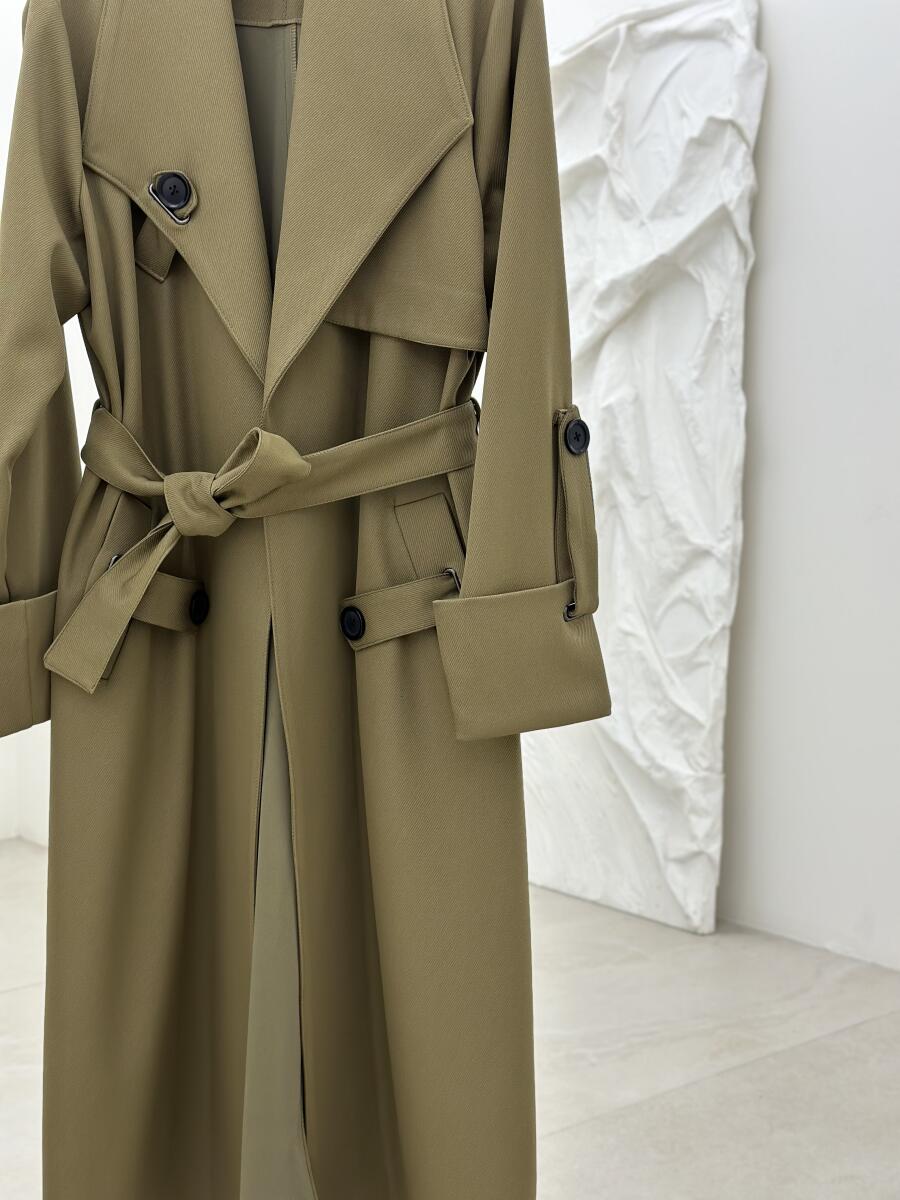 بارانی کتان کج راه آستین دوبل کمربنددار pd542-10