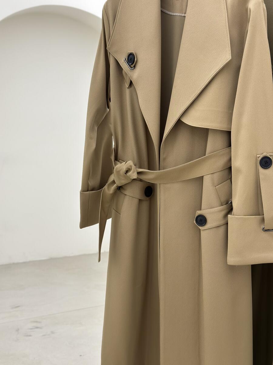 بارانی کتان کج راه آستین دوبل کمربنددار pd542-10