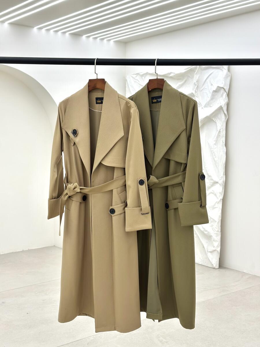 بارانی کتان کج راه آستین دوبل کمربنددار pd542-10