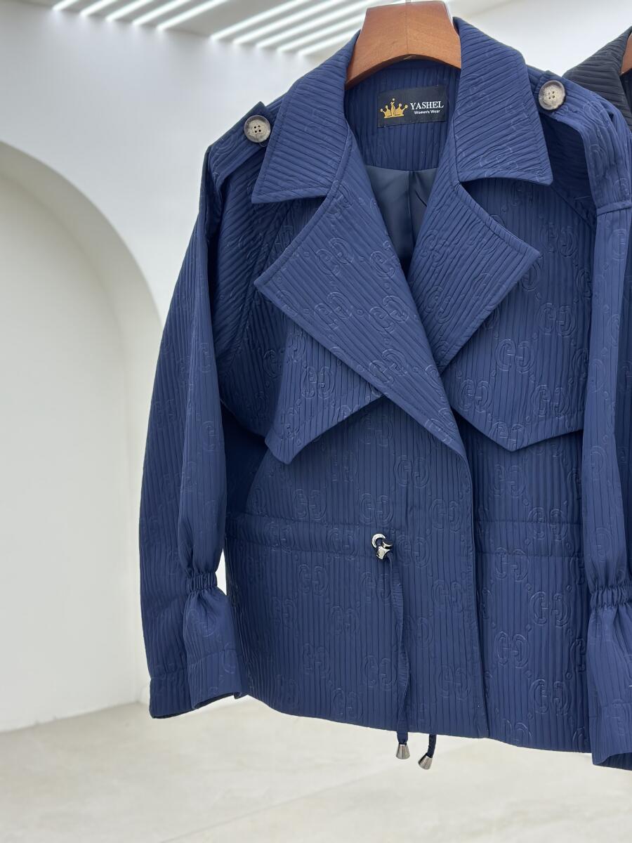 بارانی کتی پارچه طرح میله ای کمرگتر آستردار pd544-12