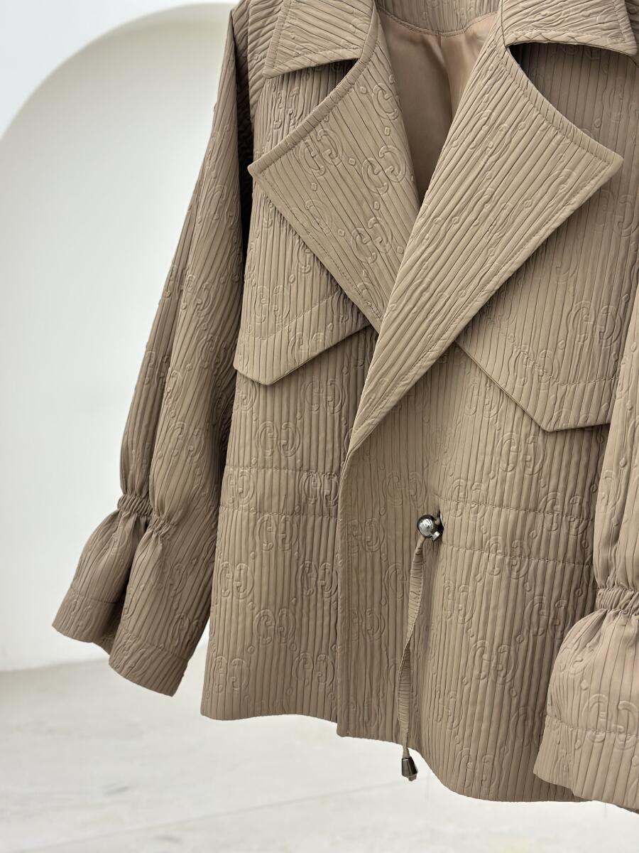 بارانی کتی پارچه طرح میله ای کمرگتر آستردار pd544-12