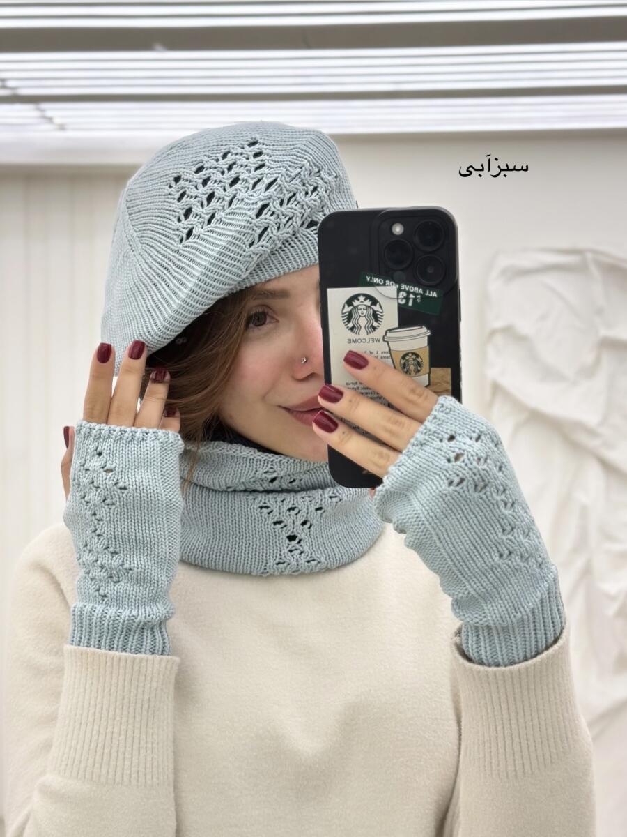 ست 3تیکه کلاه فرانسوی شال گردن رینگی و دستکش طرح 2لایه id20