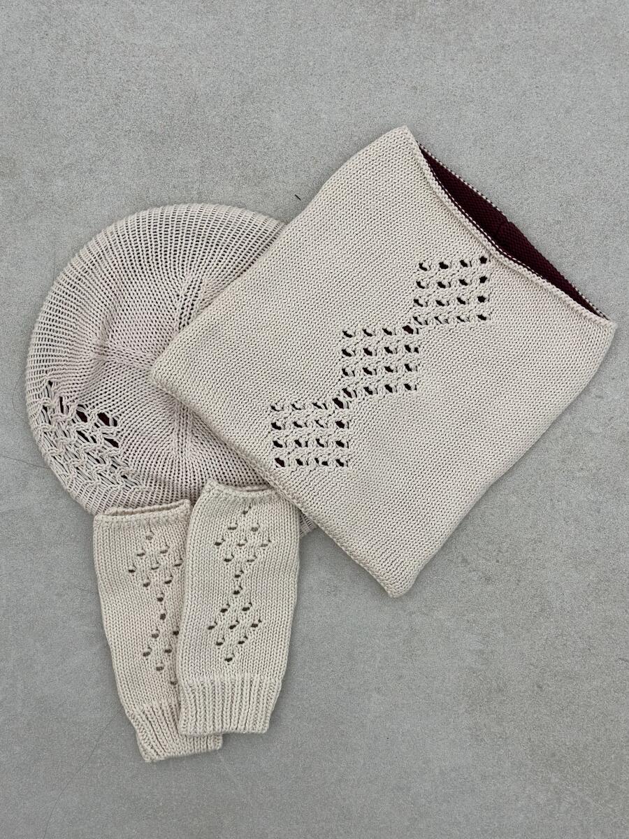 ست 3تیکه کلاه فرانسوی شال گردن رینگی و دستکش طرح 2لایه id20