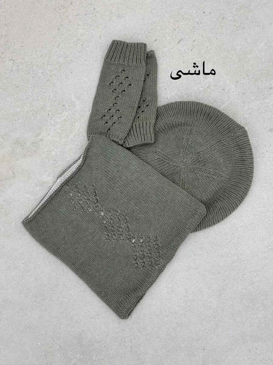 ست 3تیکه کلاه فرانسوی شال گردن رینگی و دستکش طرح 2لایه id20