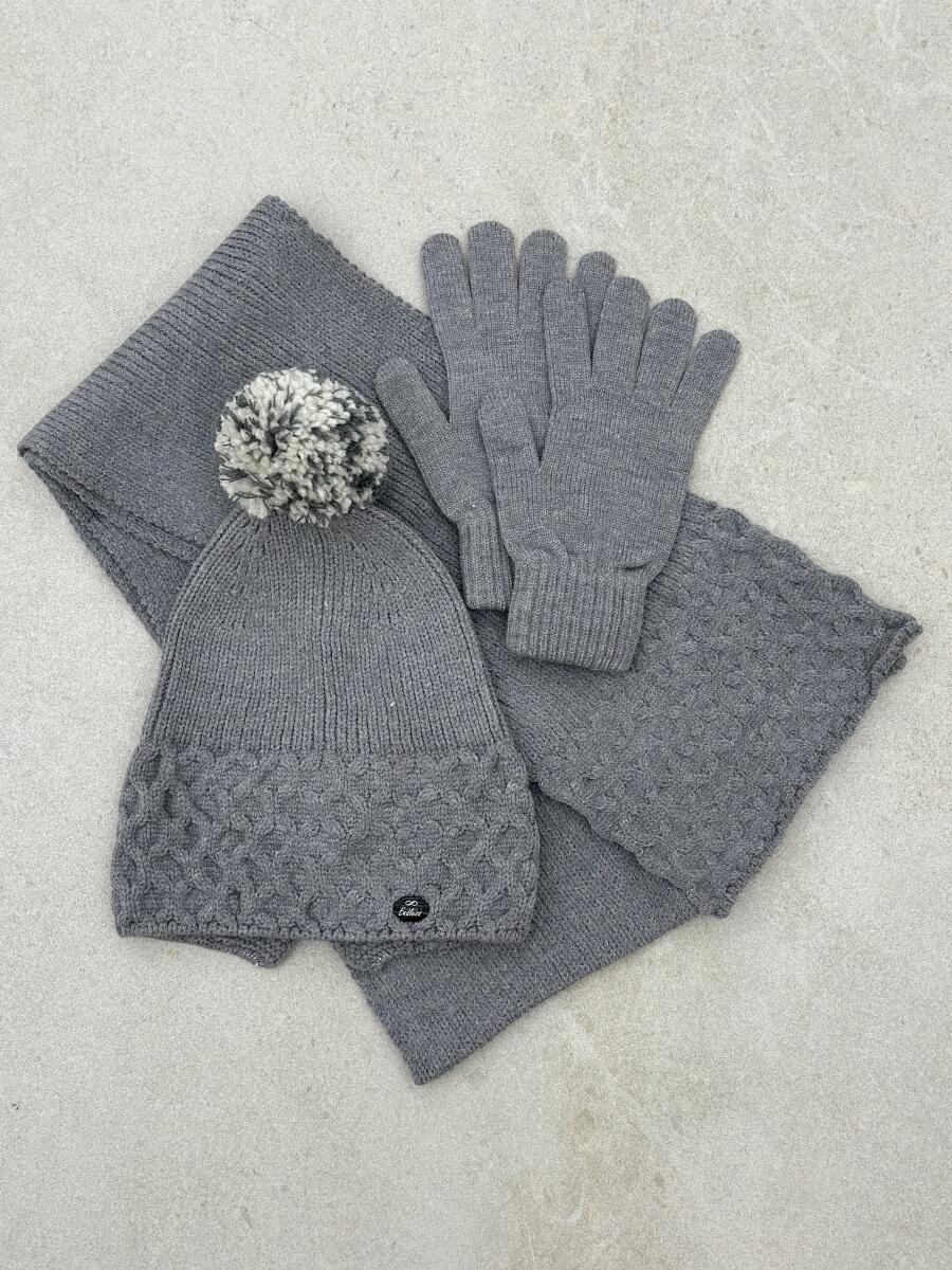 ست 3تیکه کلاه دکمه دار شال گردن ودستکش id16