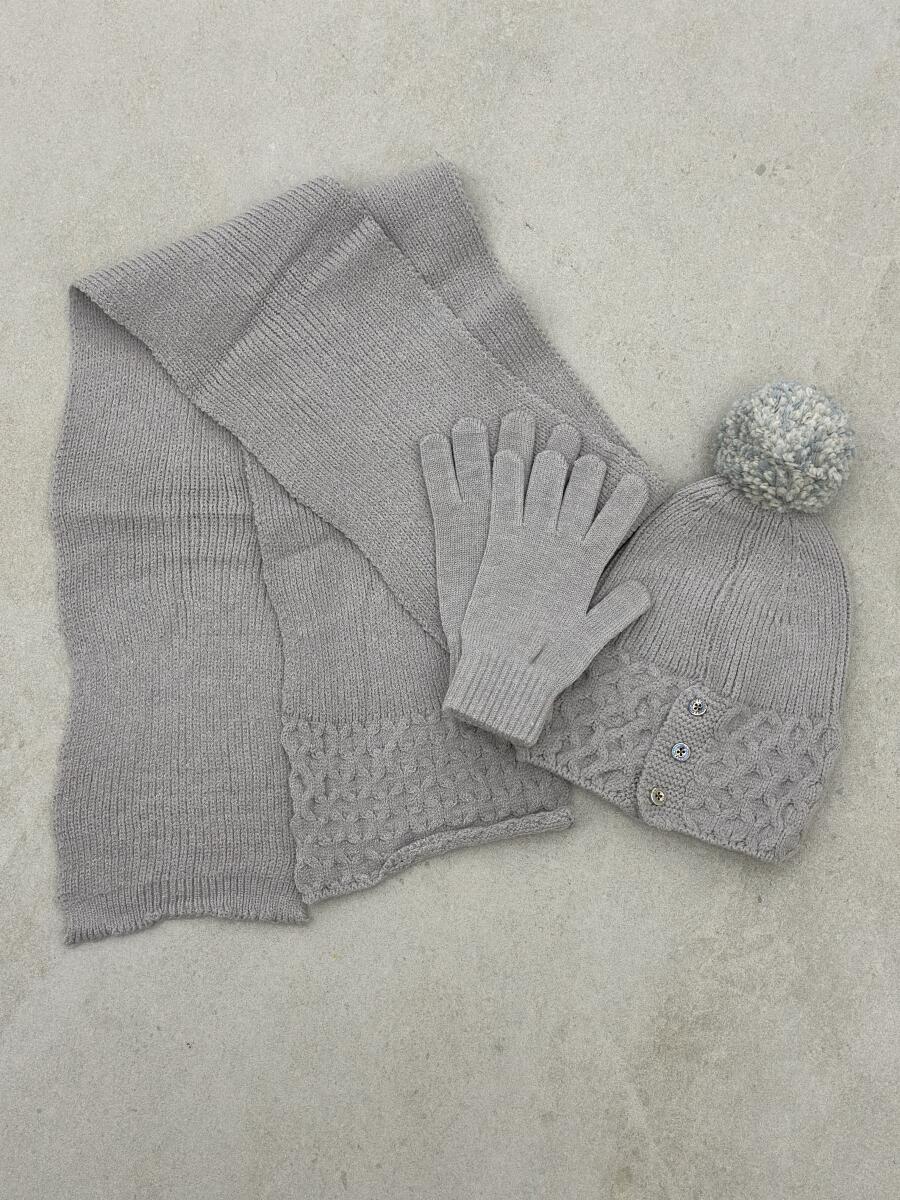 ست 3تیکه کلاه دکمه دار شال گردن ودستکش id16