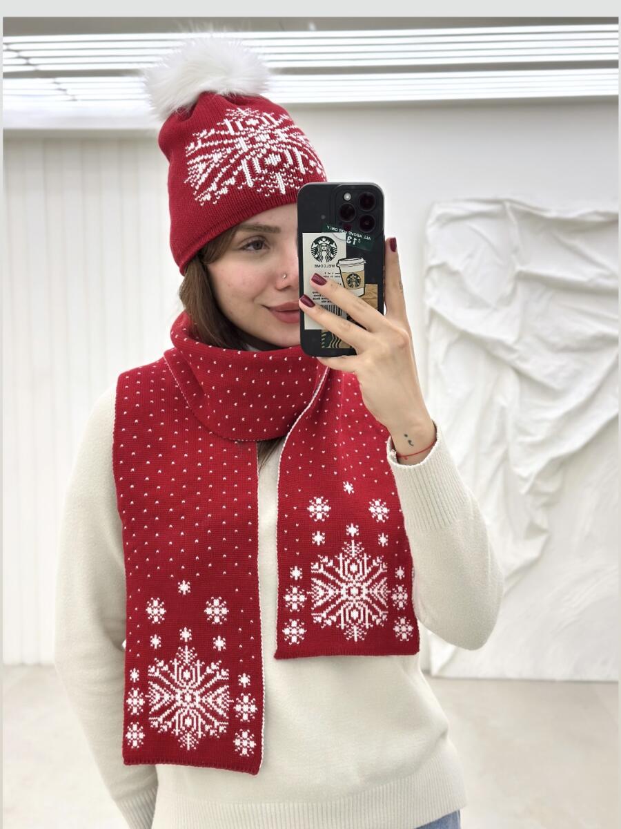 ست 2تیکه کلاه و شال گردن طرح کریسمسی 2رو id14