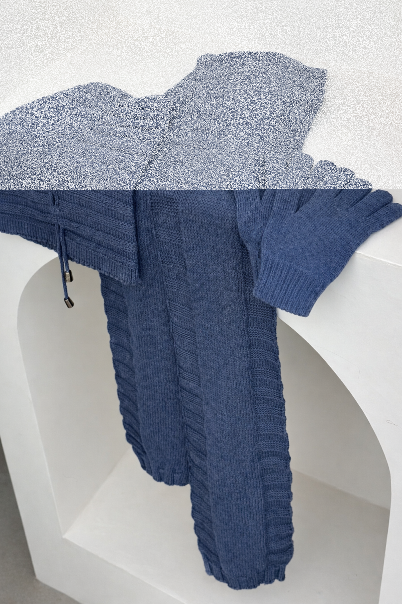 ست 3تیکه کلاه شال گردن و دستکش بافت طرح پلیسه ای id8