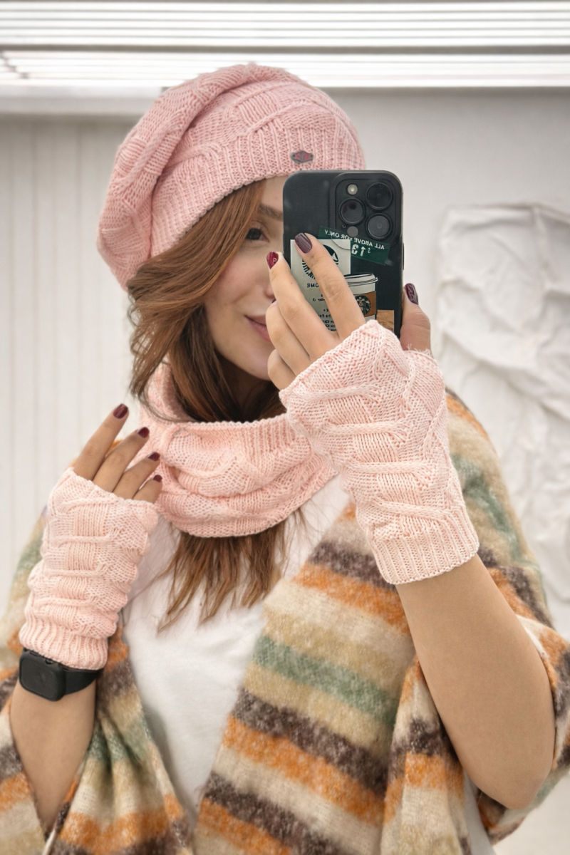 ست 3تیکه کلاه دستکش و شال گردن رینگی id6