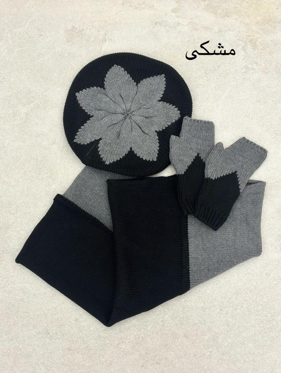 ست 3تیکه کلاه بافت فرانسوی و شال گردن رینگی و دستکش id18