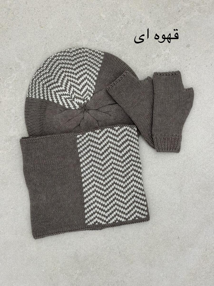 ست 3تیکه کلاه دستکش و شال گردن رینگی طرح 2رنگ id9