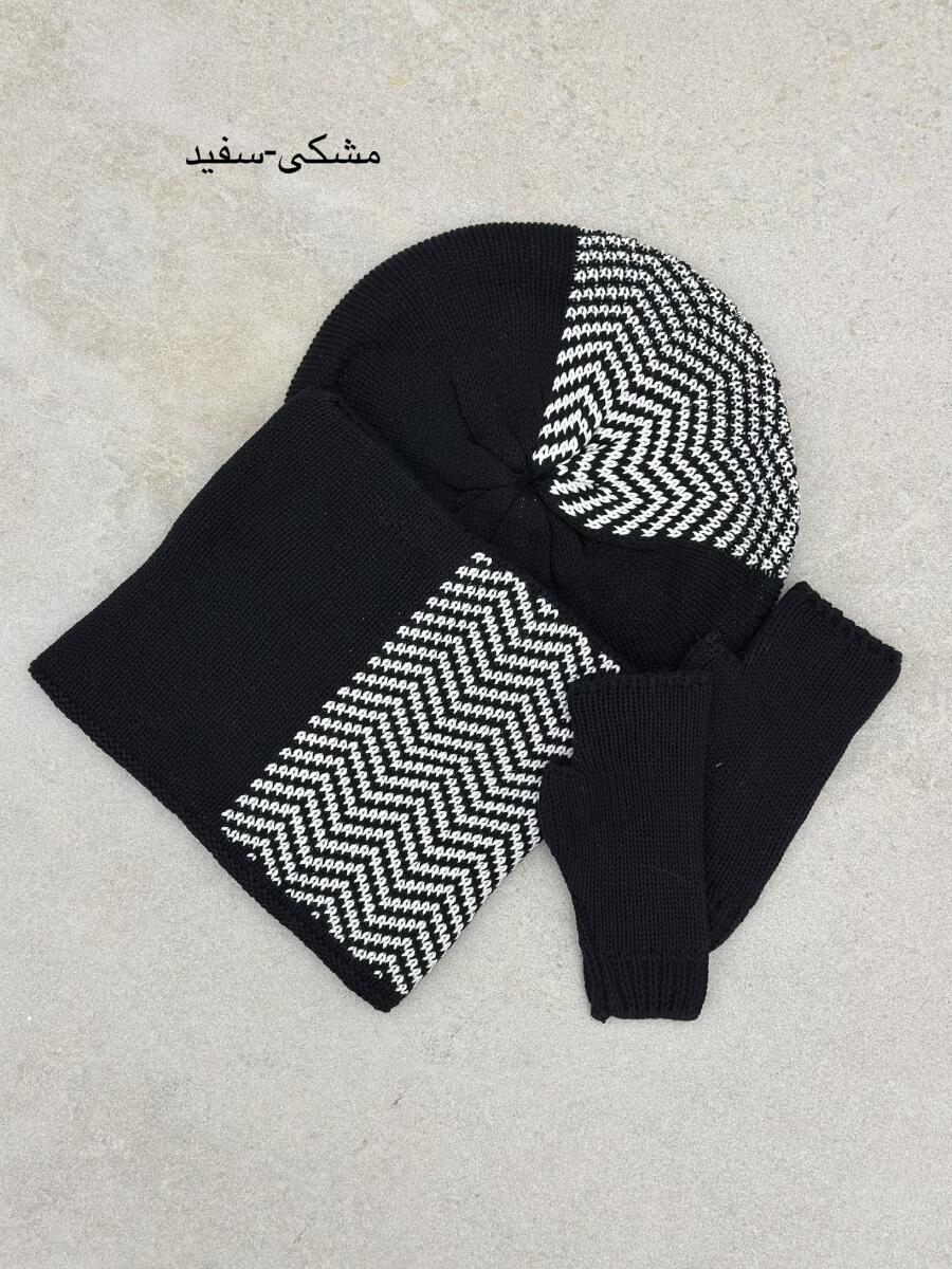 ست 3تیکه کلاه دستکش و شال گردن رینگی طرح 2رنگ id9