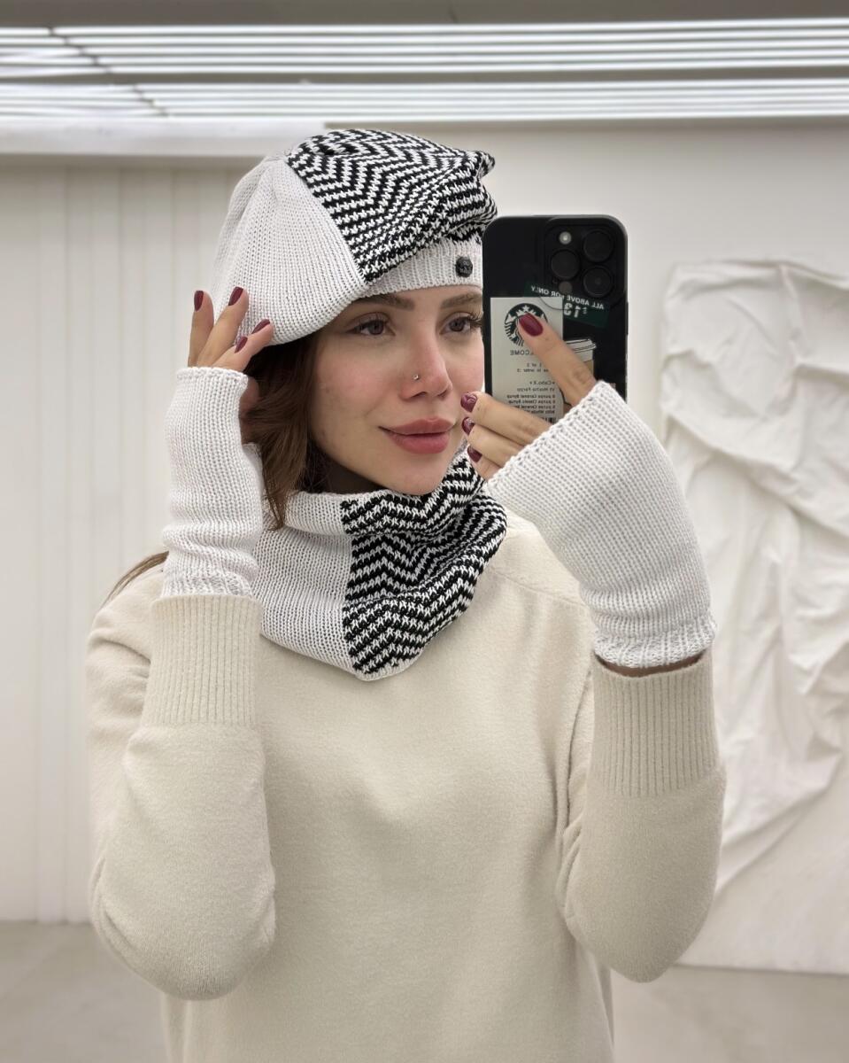 ست 3تیکه کلاه دستکش و شال گردن رینگی طرح 2رنگ id9