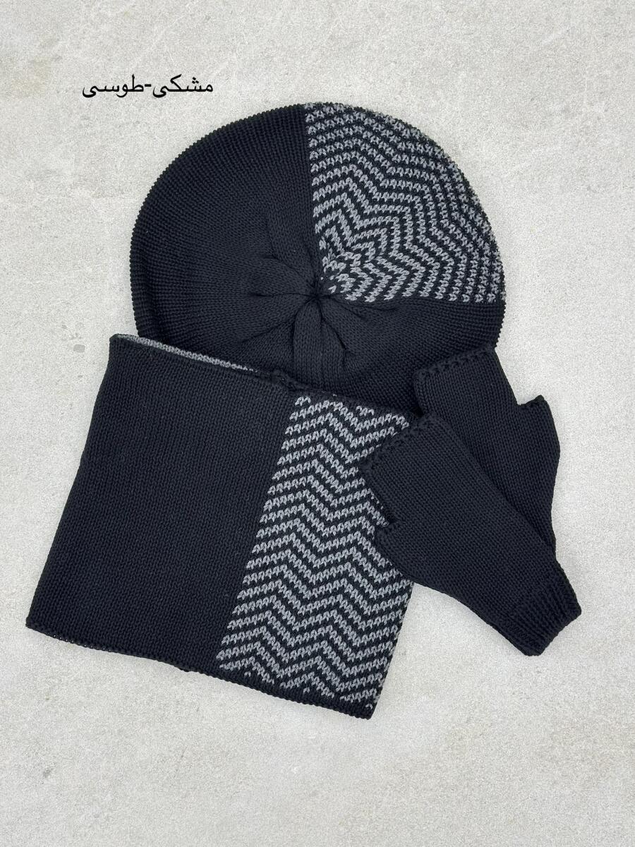 ست 3تیکه کلاه دستکش و شال گردن رینگی طرح 2رنگ id9