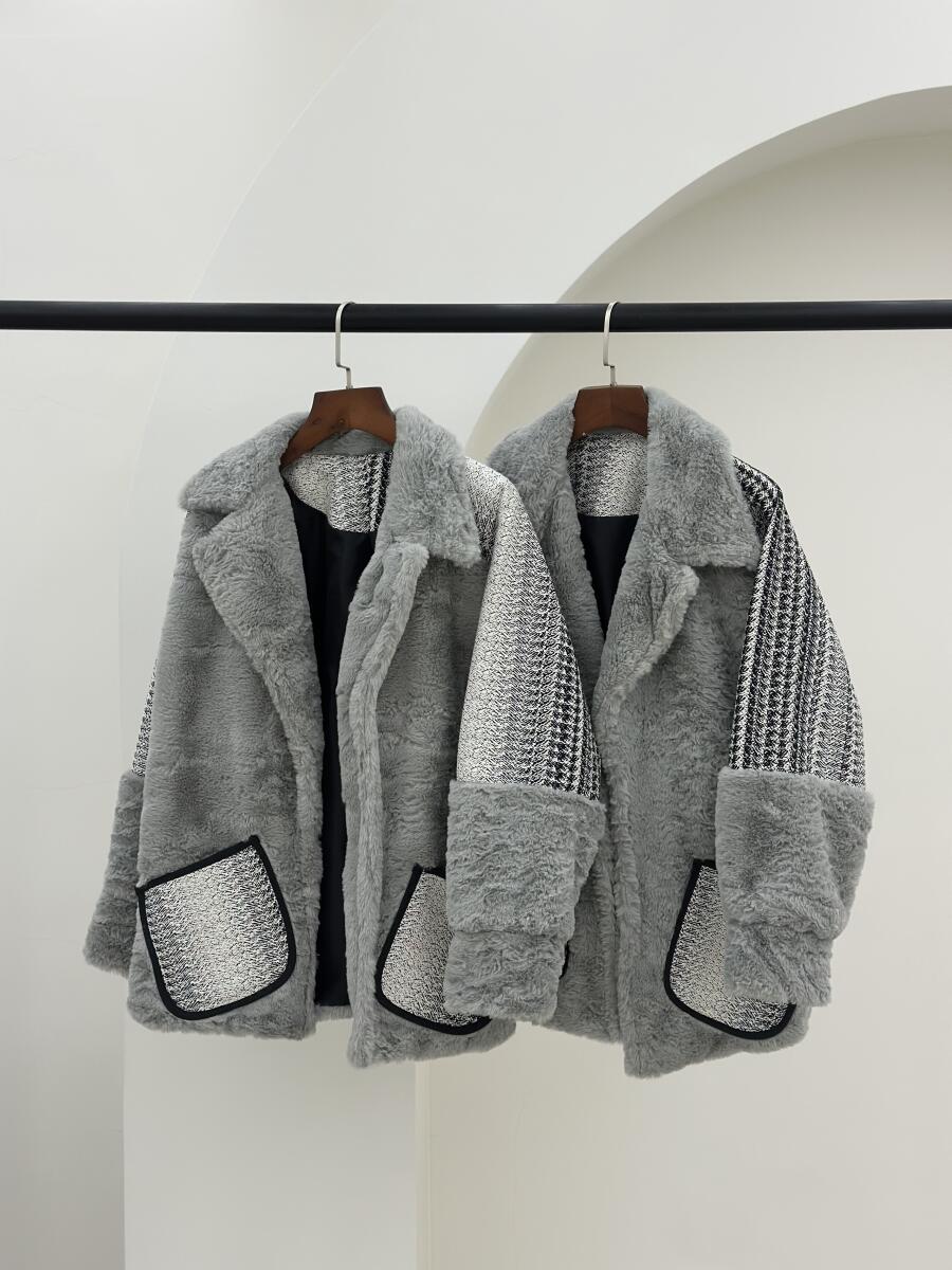 پالتو پوست جیب طرح بافت آستردار pd547-16