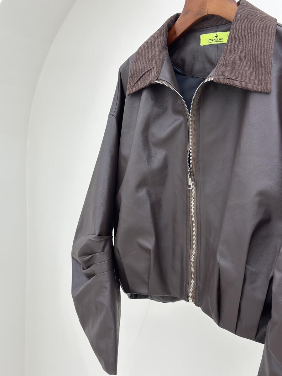 کاپشن چرم آستین پلیسه ای آستردار pd567-8