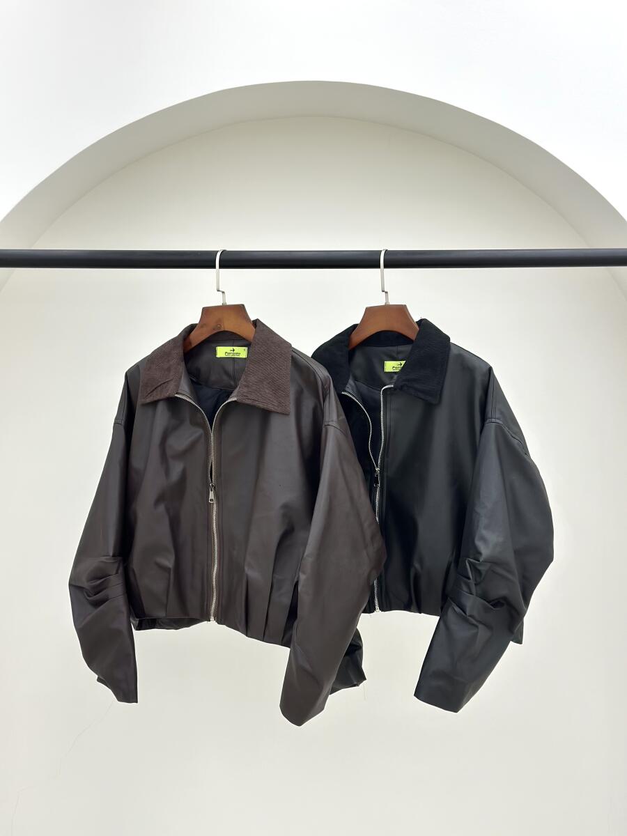 کاپشن چرم آستین پلیسه ای آستردار pd567-8