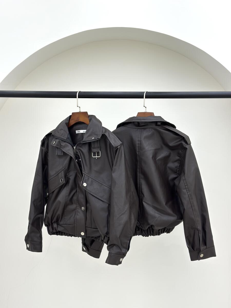 کاپشن چرم یقه کمربندی آستردار pd566-7