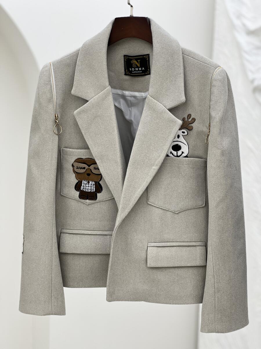 کت فوتر اپلیکه دوزی شده خرج کار زیپی آستردار pd575-3