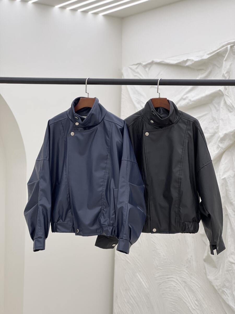 کاپشن چرم یقه ایستاده آستردار pd573-4