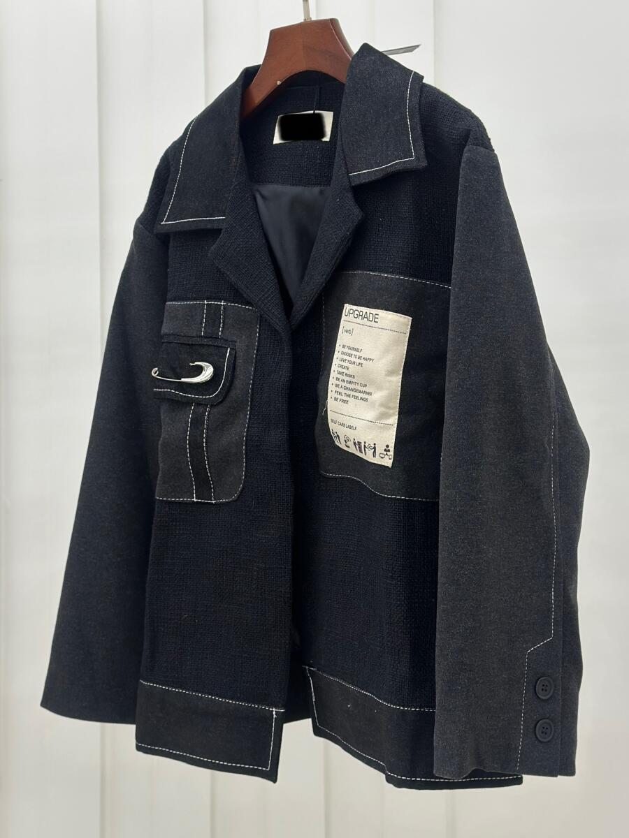 کت طرح بافت مزونی جیب اکسسوری دار آستردار pd581-12