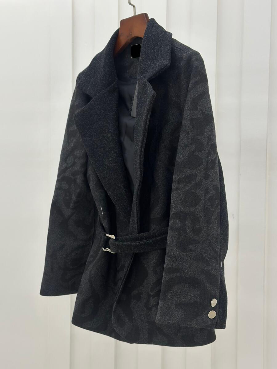 پالتو فوتر موهری طرح دار کمربنددار آستردار pd580-3