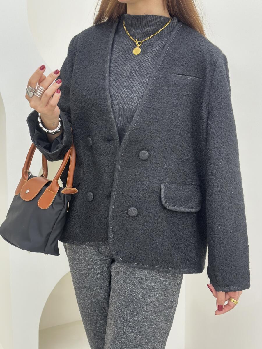 پالتو کتی تدی 4دکمه جیب دار آستردار pd578-10