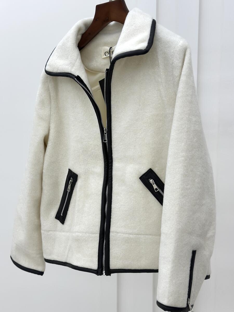 کاپشن موهر زیپی مغزی دوزی شده چرم آستردار pd576-6