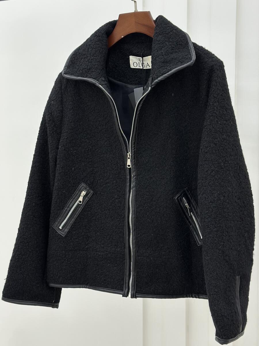 کاپشن موهر زیپی مغزی دوزی شده چرم آستردار pd576-6