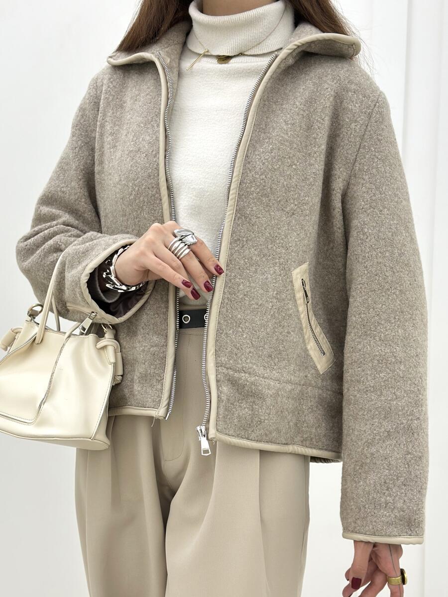 کاپشن موهر زیپی مغزی دوزی شده چرم آستردار pd576-6