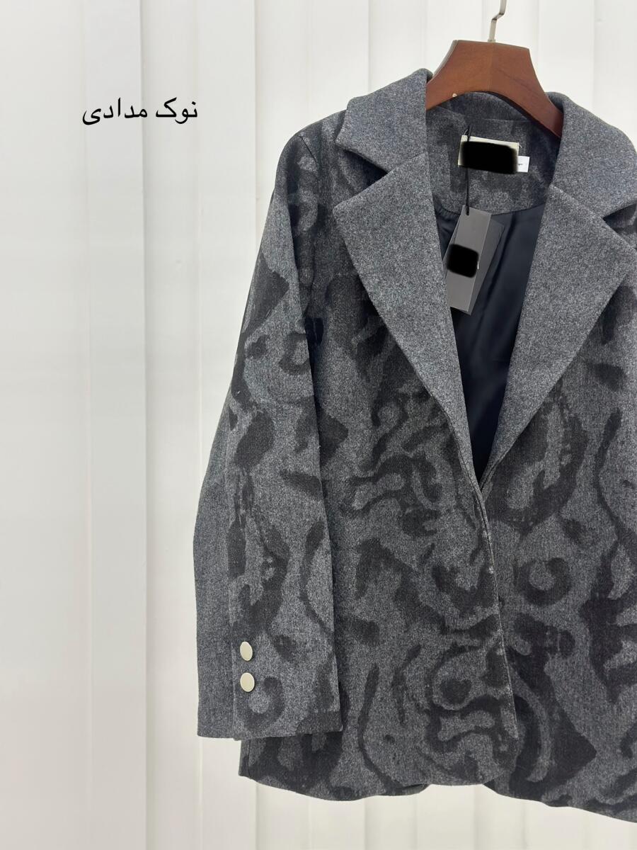 پالتو فوتر موهری طرح دار کمربنددار آستردار pd580-3