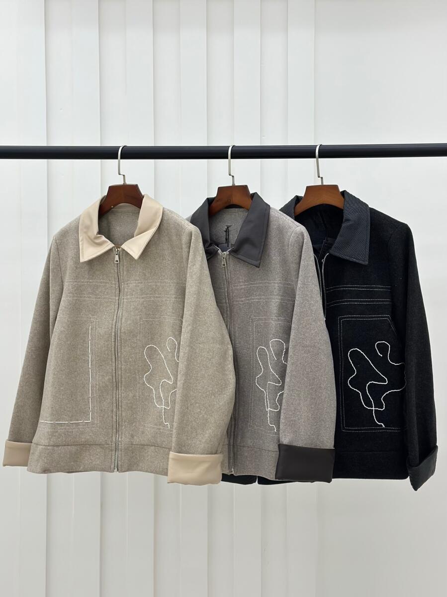 کاپشن فوتر مزونی خرج کار گلدوزی شده و چرم آستردار pd587-9