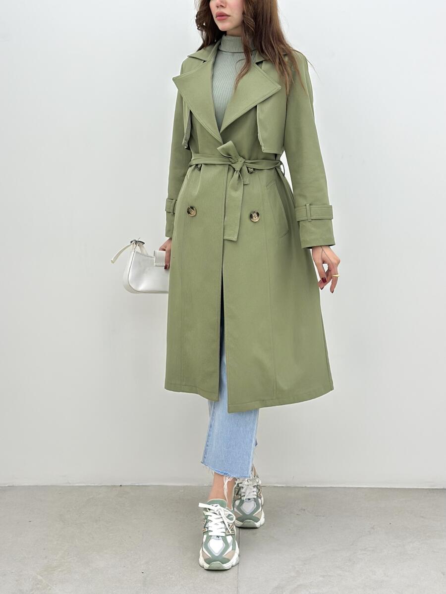 بارانی کتان کج راه یقه طرح دوبل آستین کمربندی آستردار pd594-2