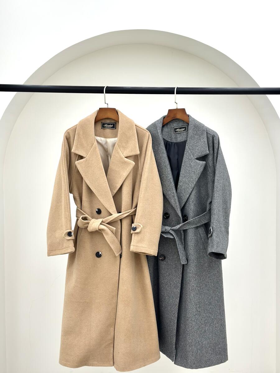 پالتو فوتر موهری آستین پاگون دار کمربنددار آستردار pd591-8