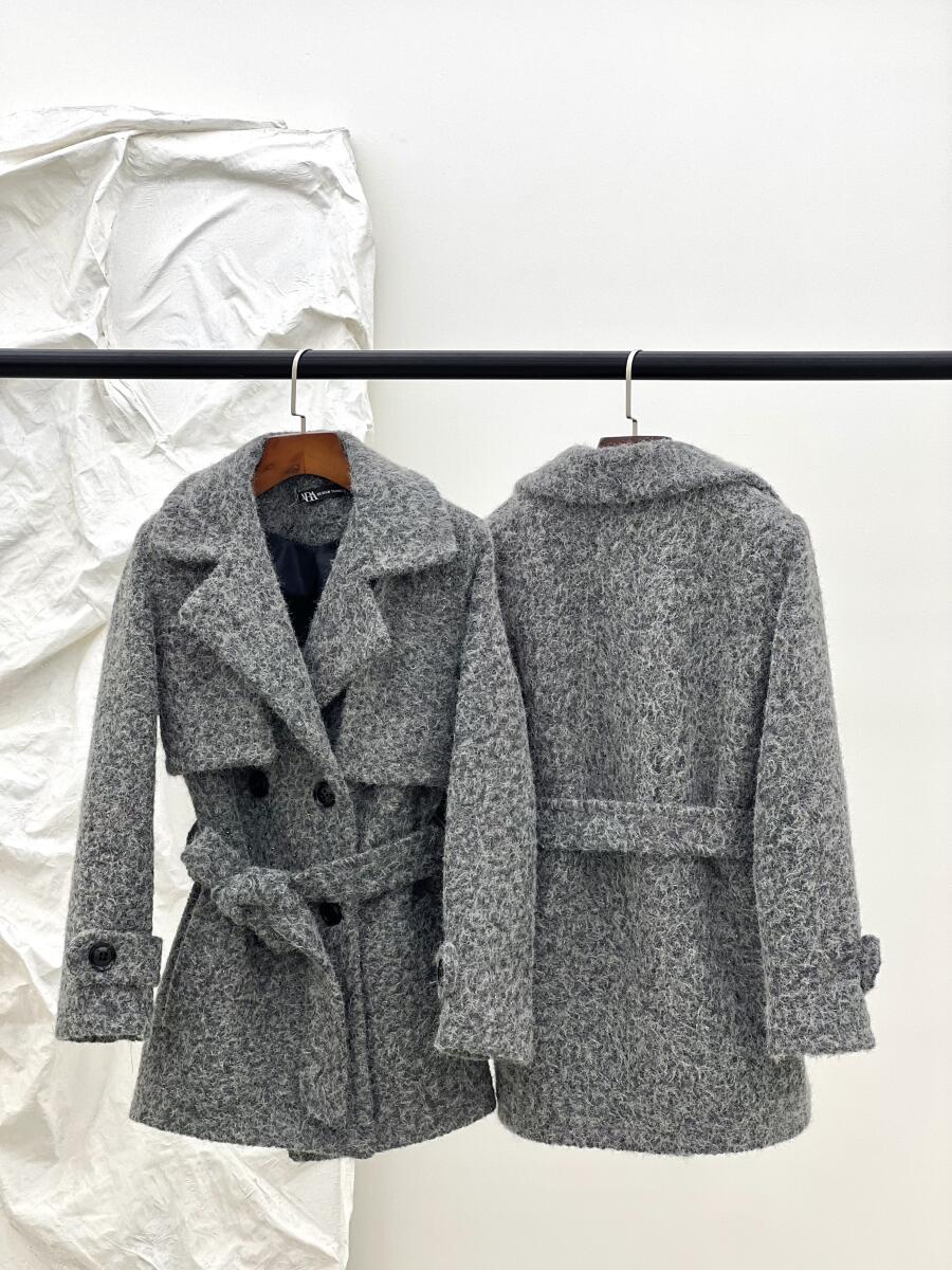 پالتو کتی موهر پشمی آستردار کمربنددار pd597-6