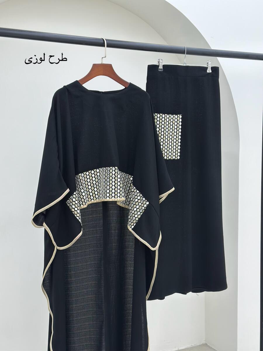 ست 2 تیکه پانچ پشت بلند و دامن مزونی خرج کار سوزن دوزی شده bt582