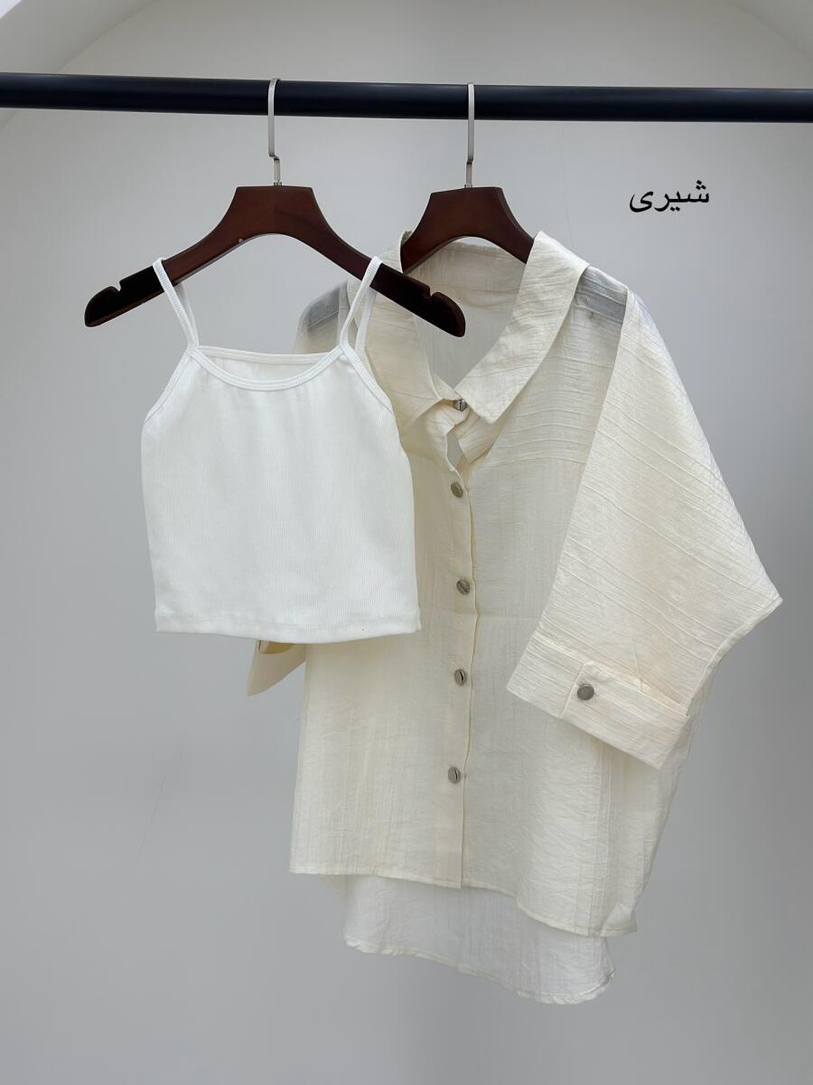 ست2تیکه کراپ و مانتو شومیزی آستین پاگون دار bt607
