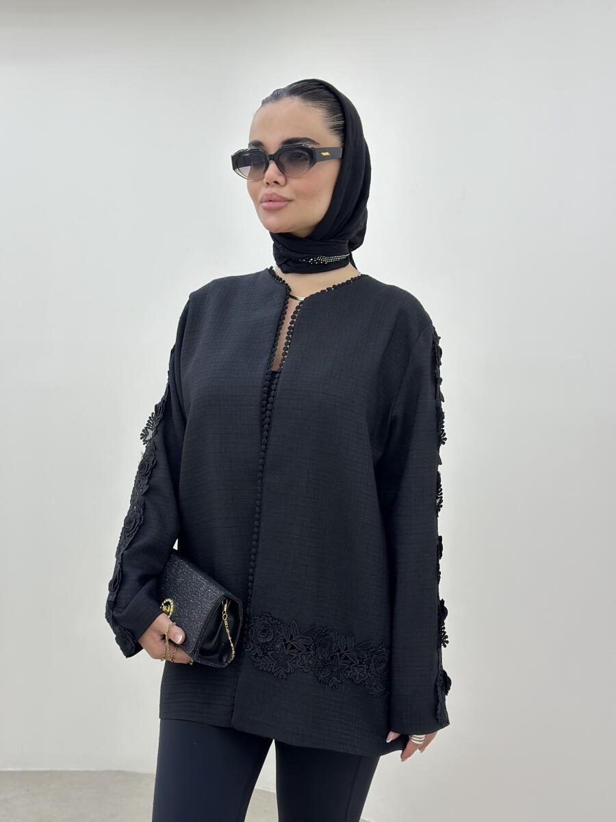 مانتو کتان کریستال خرجکار گیپور نواردوزی شده bt631-7