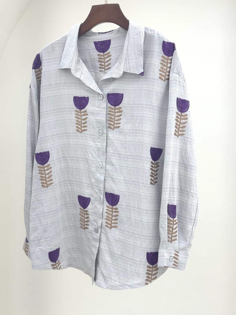 مانتو شومیزی گلدوزی شده طرح گل bt673-3