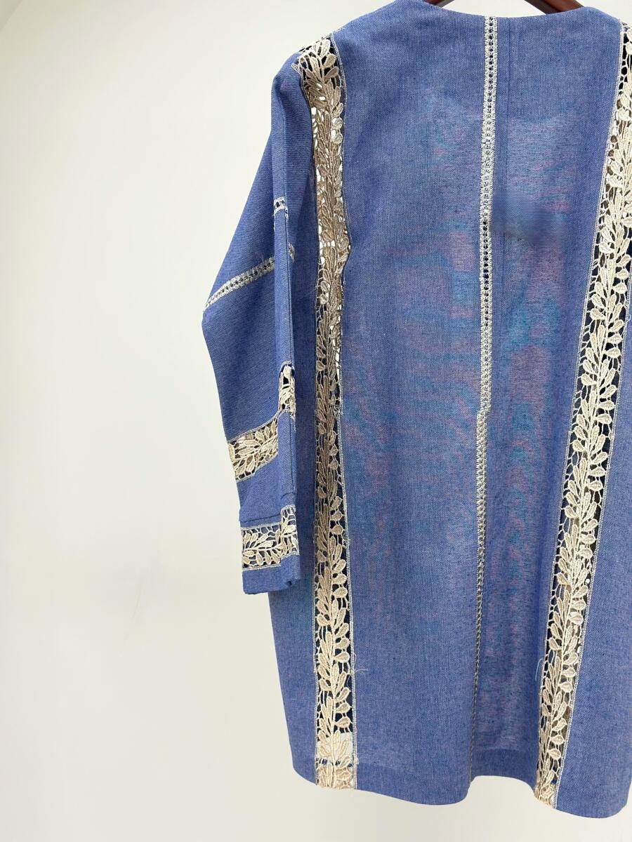 مانتو مزونی لینن خرج کار مکرومه ای طرح برگ bt699-10
